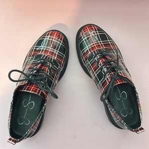 Red black and white patent oxfords